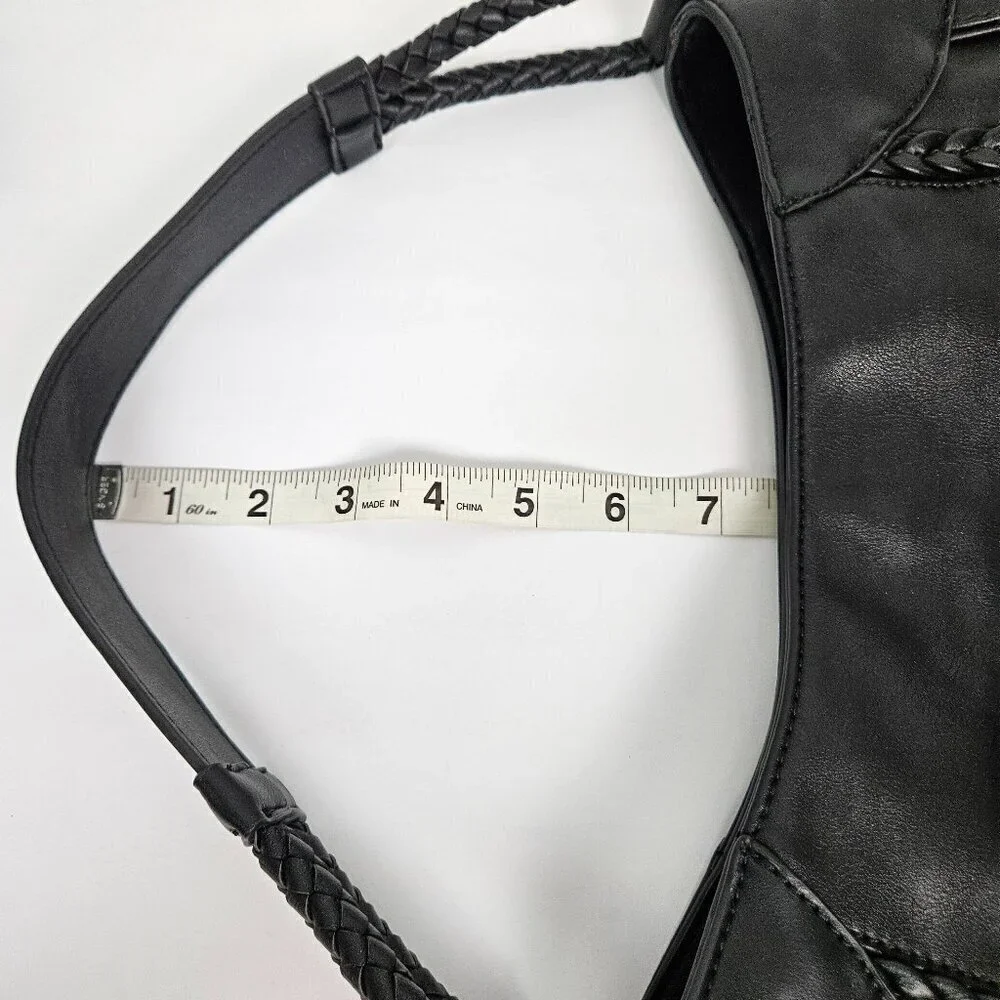 Sole/Society Large Black Faux Leather Braided Detail Hobo Shoulder Bag